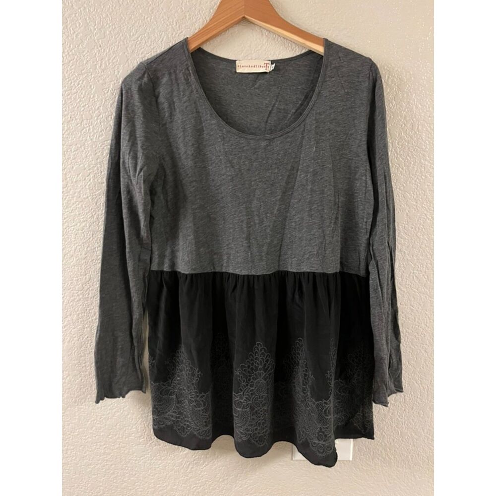 Johnny Was 4 Love And Liberty Womens Tiered‎ Long Sleeve Tee Peplum Small